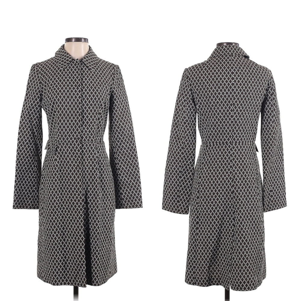 Tahari Diamond Print Cotton Twill Lightweight Trench Coat